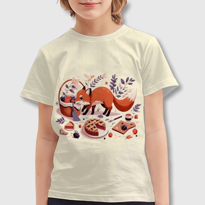 Cute Picnic Fox Kids T-Shirt for Boys Girls Birthday Gift
