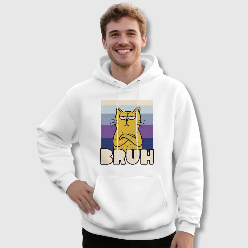 Grumpy Bruh Cat Pullover Hoodie for Cat Lovers