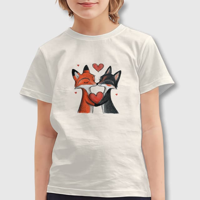 Cute Kissing Fox Kids T-Shirt for Valentine's Day Gift