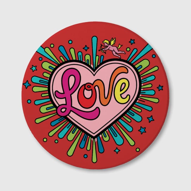 Retro Groovy Love Heart Ceramic Coaster for Valentine Gifts