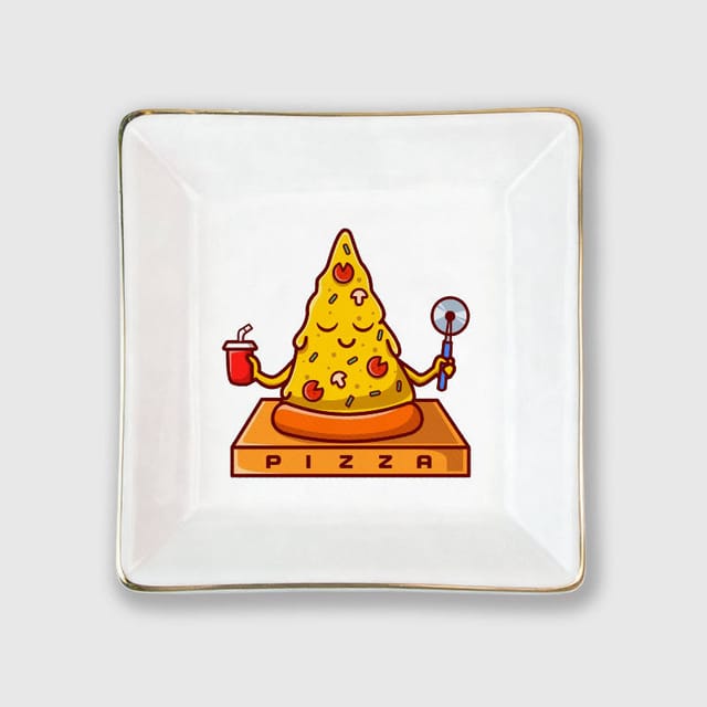 Funny Yoga Pizza Square Ceramic Tray for Pizza Lovers Gifts