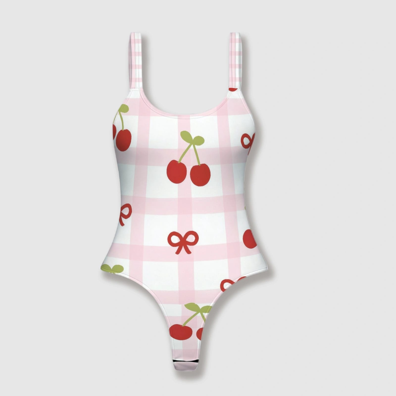 Cherry Gingham Bow Thong Swimsuit for Women Summer Date Night
