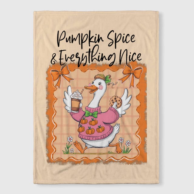 Pumpkin Spice Goose Fleece Blanket Thanksgiving Gift