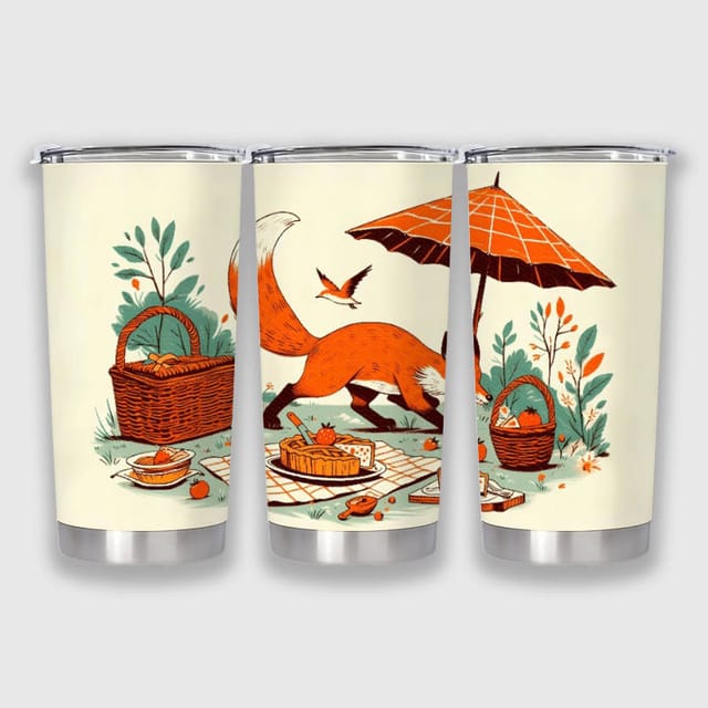Cute Fox Picnic 20oz Tumbler for Fox Lovers Daily Use