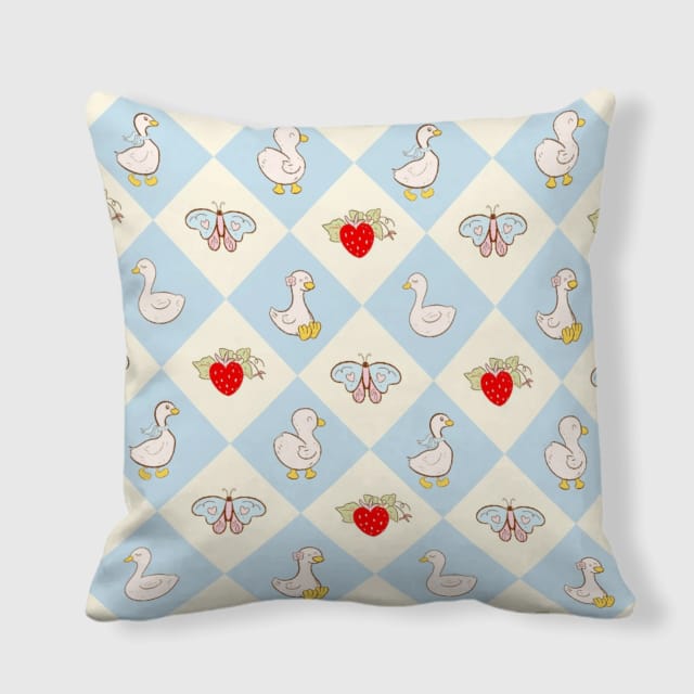 Argyle Duck Strawberry Throw Pillow for Duck Lovers Home Decor