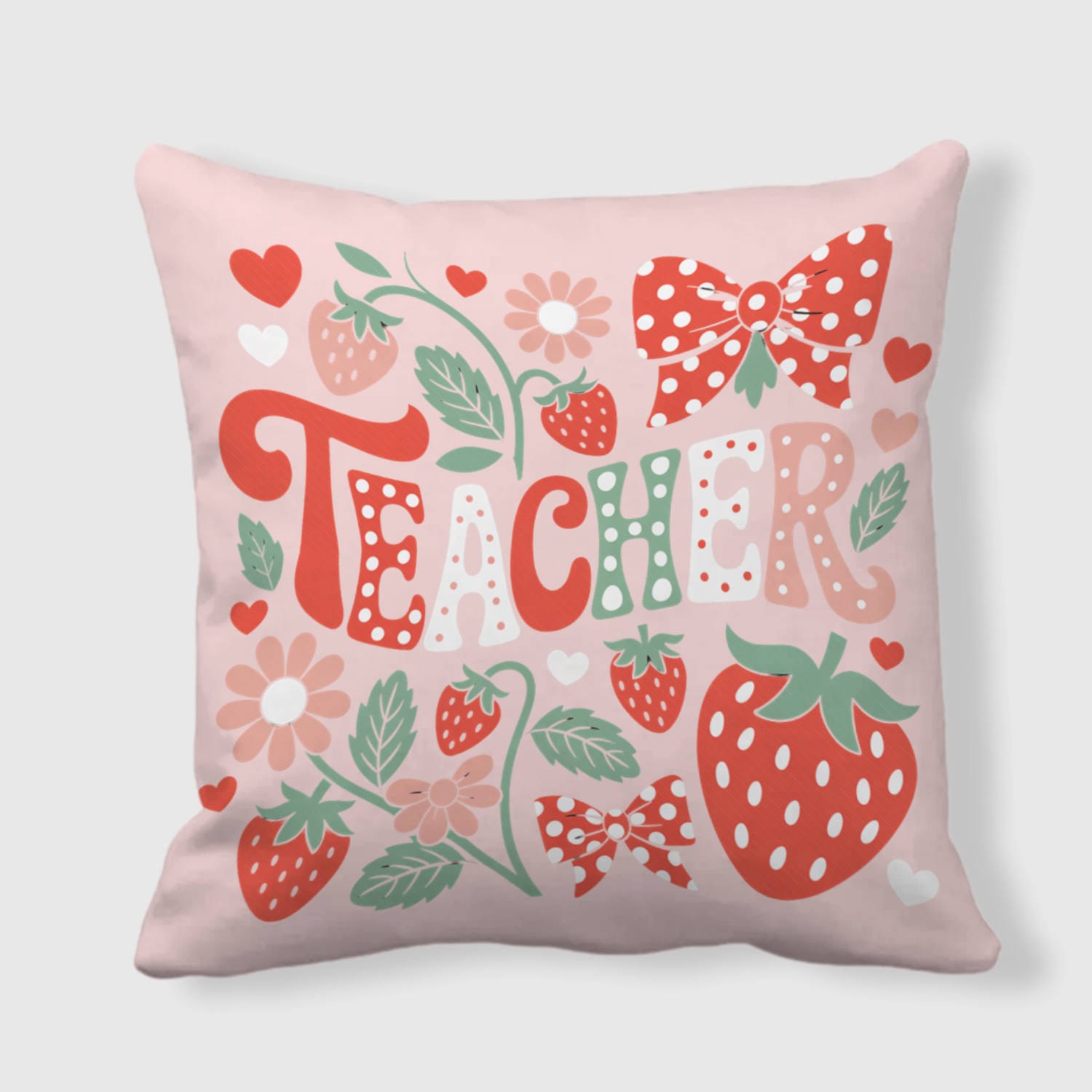 Strawberry Floral Teacher Throw Pillow for Teacher Appreciation