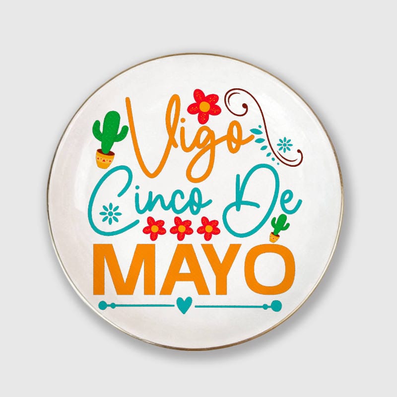 Gold Rim Cinco De Mayo Cactus Trinket Tray for Fiesta Gifts