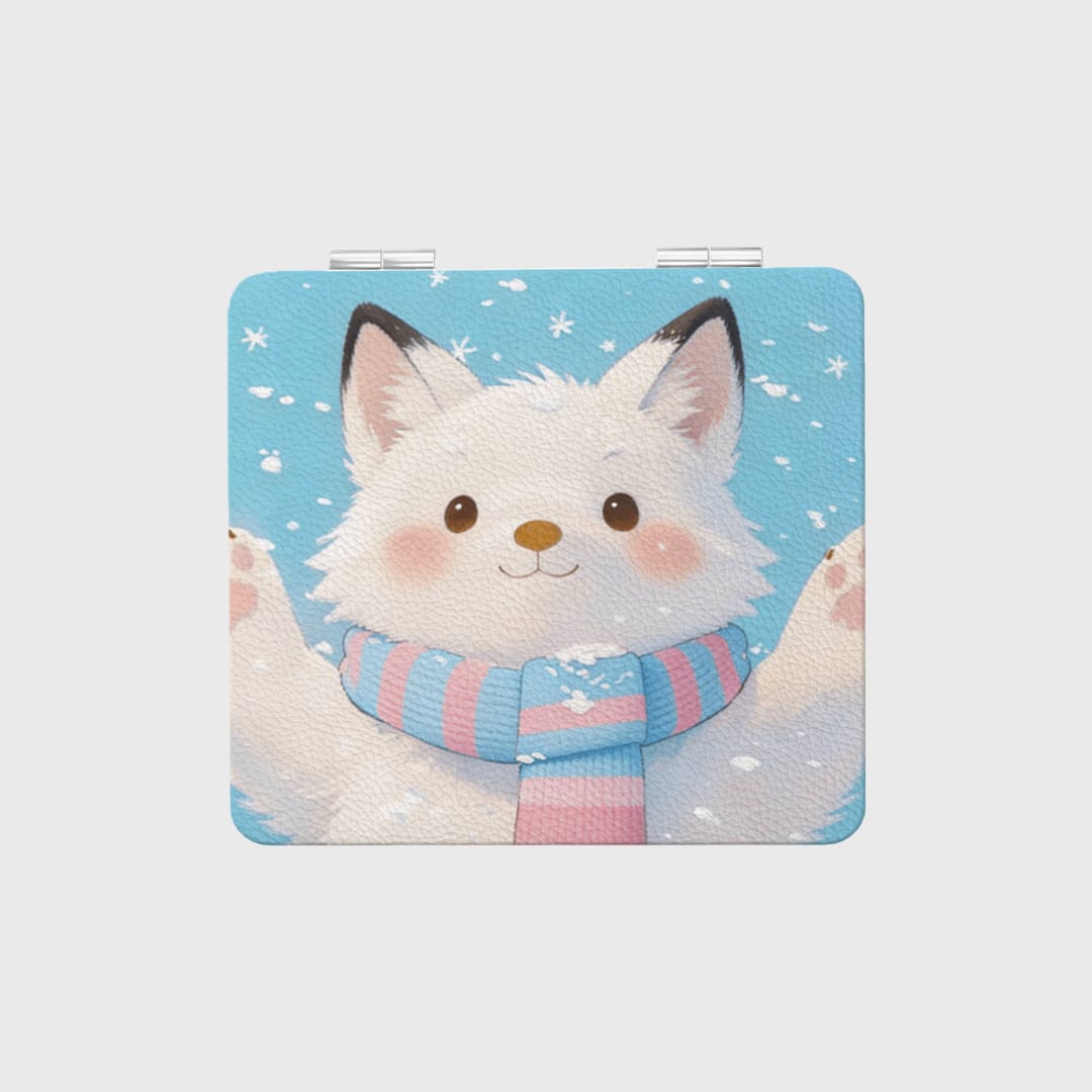 Cute Arctic Fox Pocket Makeup Mirror for Pet Lovers Winter Gift - 1