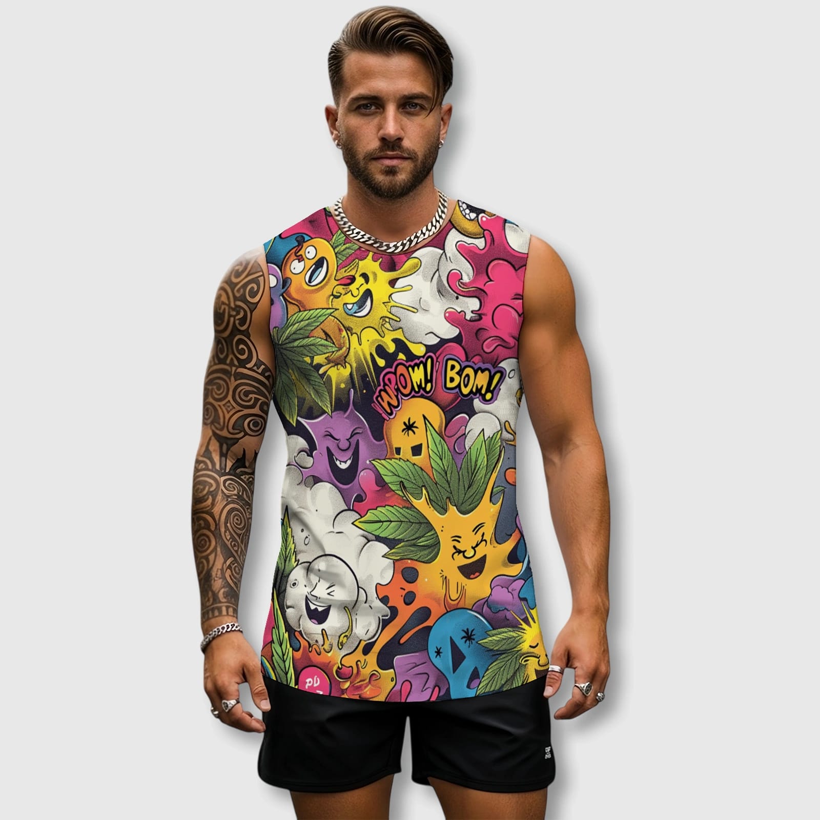 Graffiti Cartoon Print Tank Top for Men Gym & Summer Wear