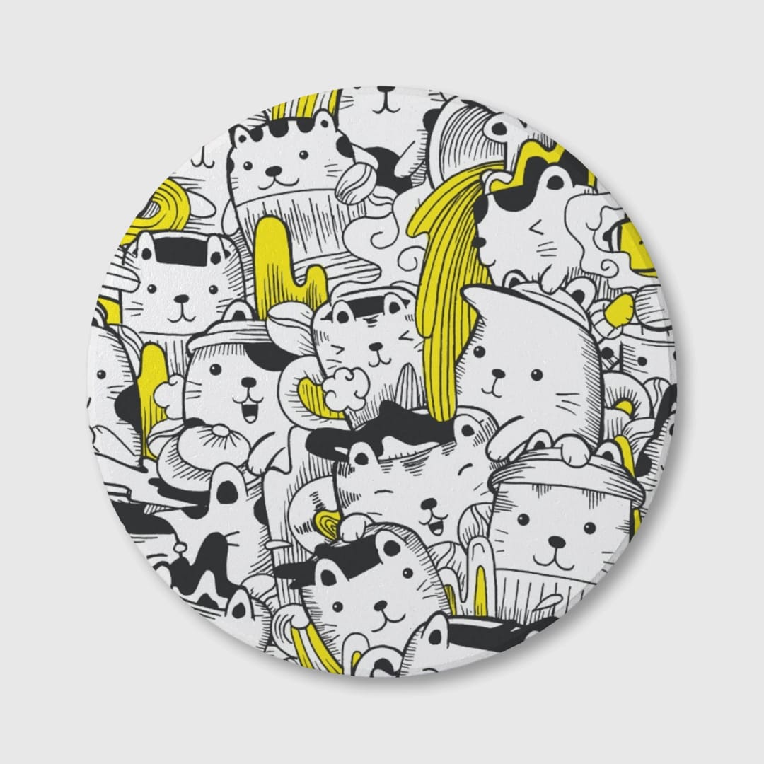Funny Doodle Cat Ceramic Coaster for Cat Lovers Daily Use - 1