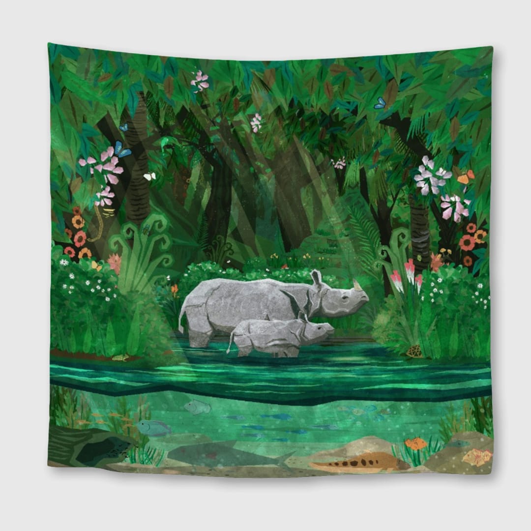 Rhinoceros Jungle Square Towel - 1