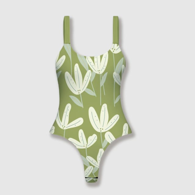 Sage Floral Thong One Piece Swimsuit for Women Summer Beach Wear