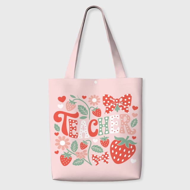 Strawberry Bow Teacher Tote Bag for Teacher Appreciation
