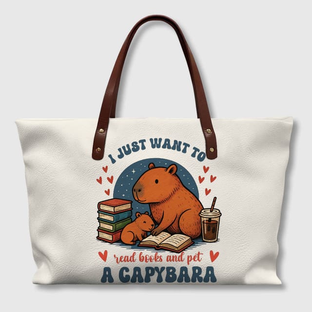 Cute Capybara PU Leather Tote Bag for Pet Lovers Daily Use