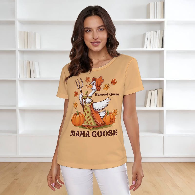 Harvest Mama Goose Short Sleeve Tee for Women Thanksgiving Gift