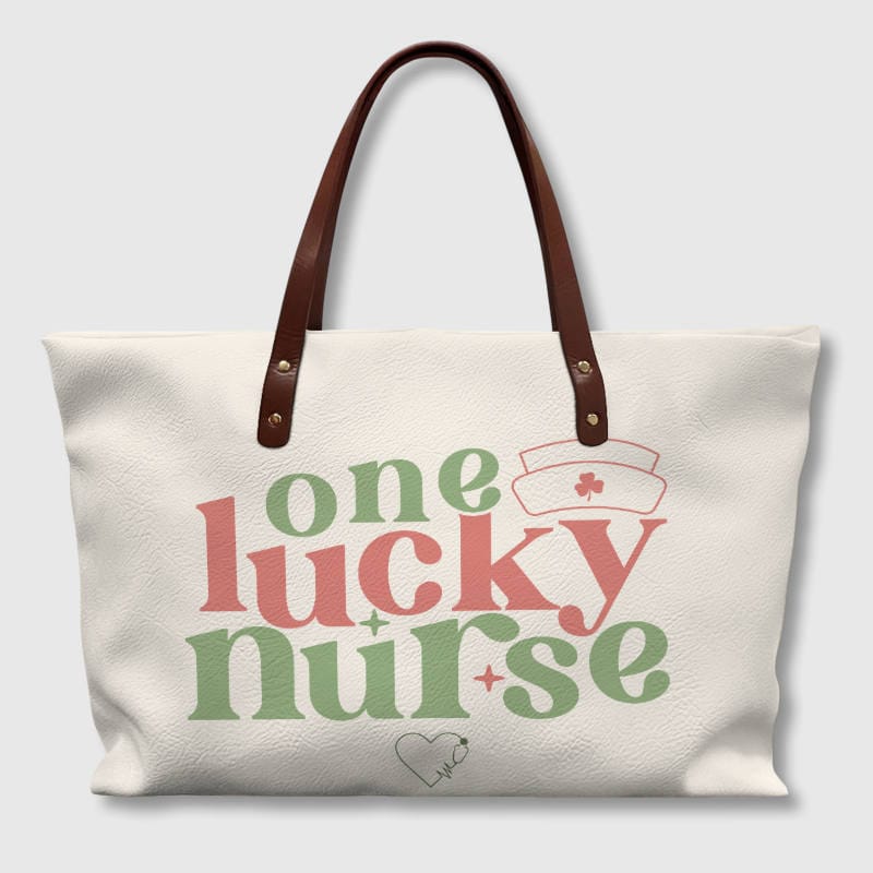 One Lucky Nurse PU Leather Tote Bag for Nurses Gift