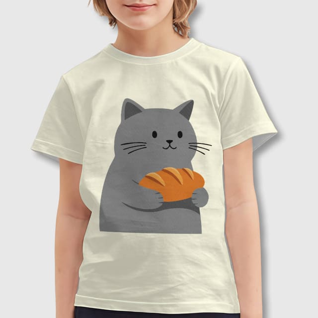 Cute Grey Cat Bread Kids Short Sleeve Tee for Gifting & Daily Use