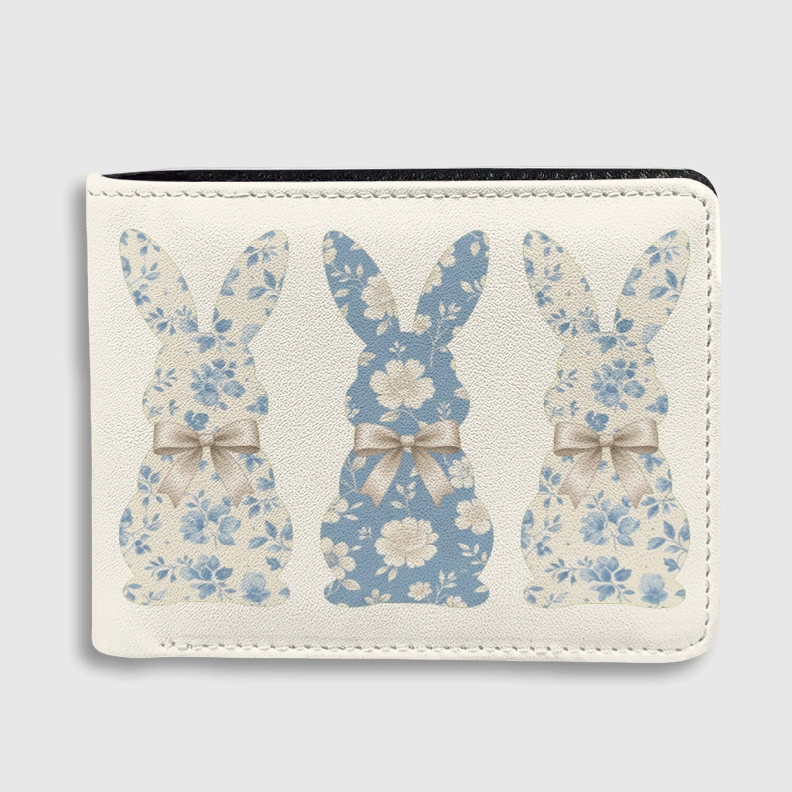 Blue Floral Bunny Bifold Wallet for Her Easter Daily Use