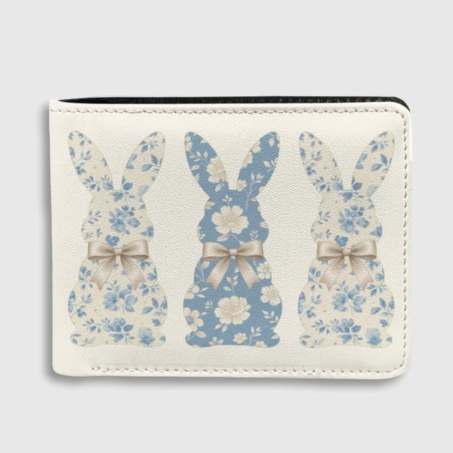 Blue Floral Bunny Bifold Wallet for Her Easter Daily Use