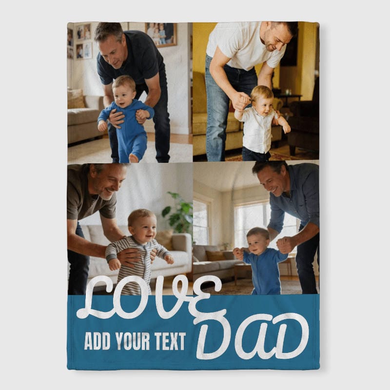 4 Photo Fleece Blanket for Dad Father's Day Gift