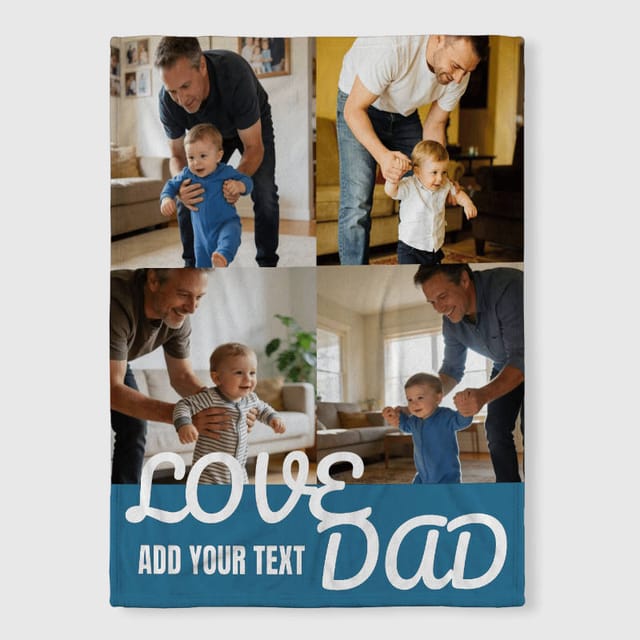 4 Photo Fleece Blanket for Dad Father's Day Gift