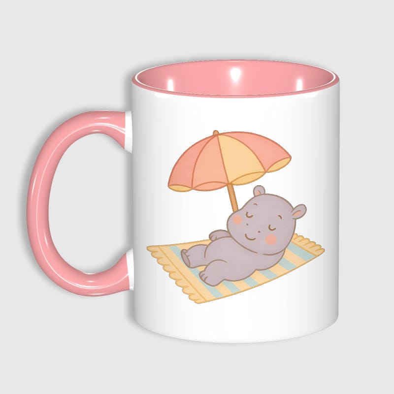 Cute Hippo Pink Accent Coffee Mug for Summer Daily Use Gift