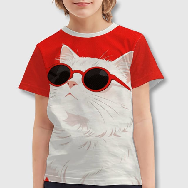 Cool Cat Red Sunglasses Kids T-Shirt Gift for Cat Lovers
