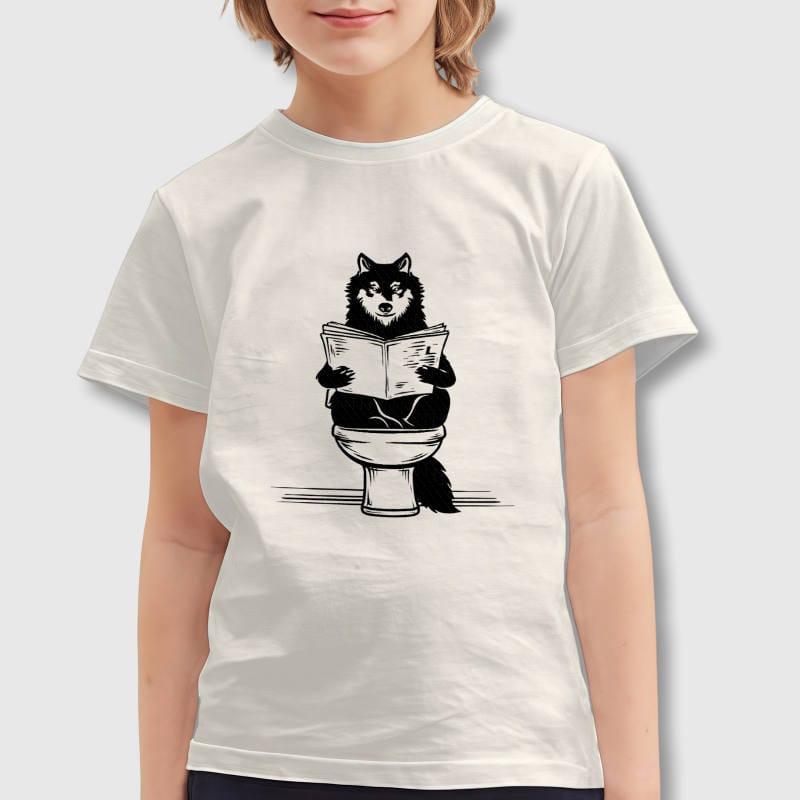 Funny Wolf Toilet Print Kids T-Shirt for Pet Lovers Gift