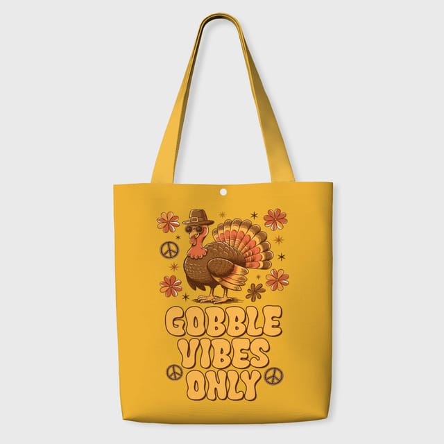 Retro Turkey Gobble Vibes Tote Bag for Thanksgiving Gift