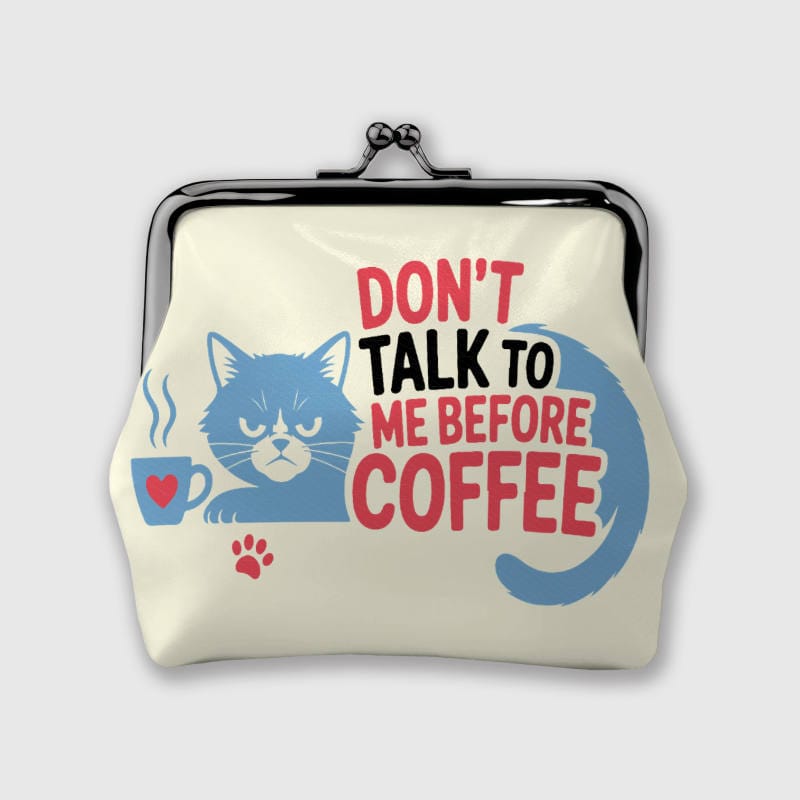 Funny Grumpy Cat Coffee Kiss Lock Coin Purse for Cat & Coffee Lovers Birthday Gift