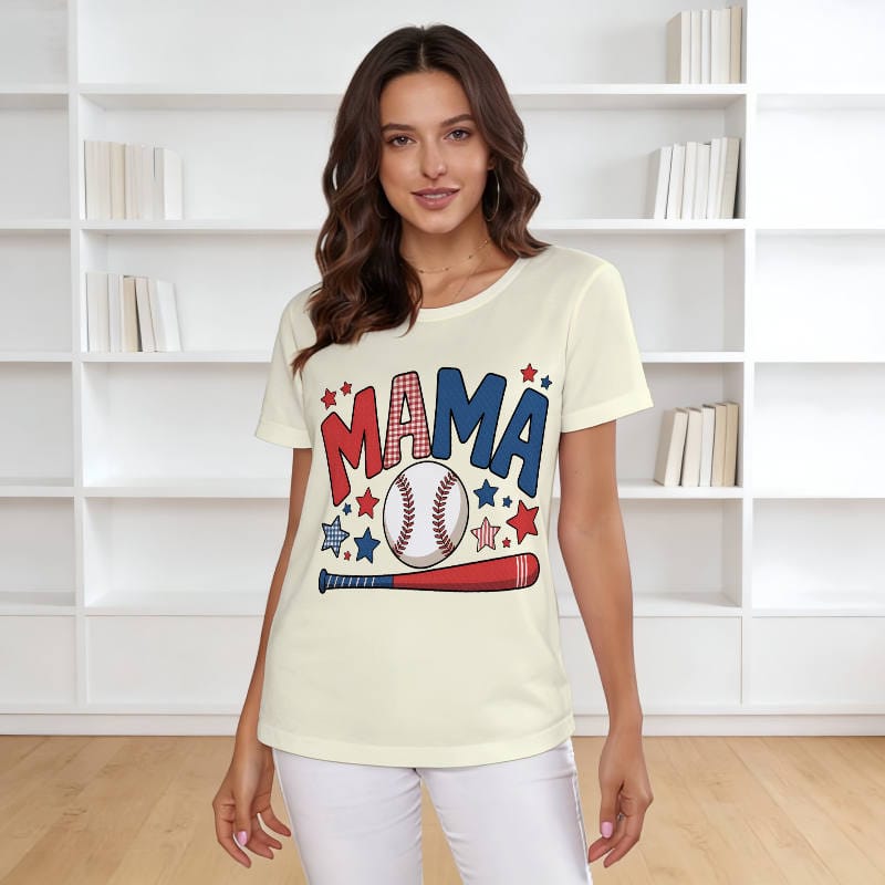 Baseball Mama Graphic Crewneck T-Shirt for Mom Game Day Gift
