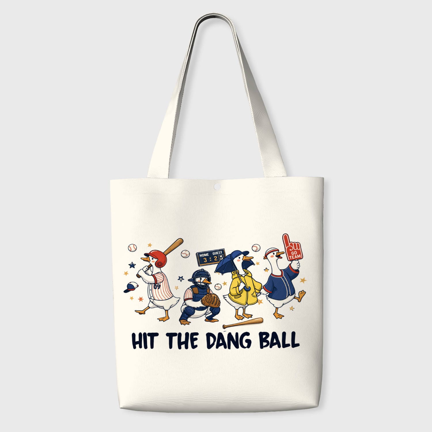 Funny Baseball Ducks Canvas Tote Bag for Sports Fans Daily Use