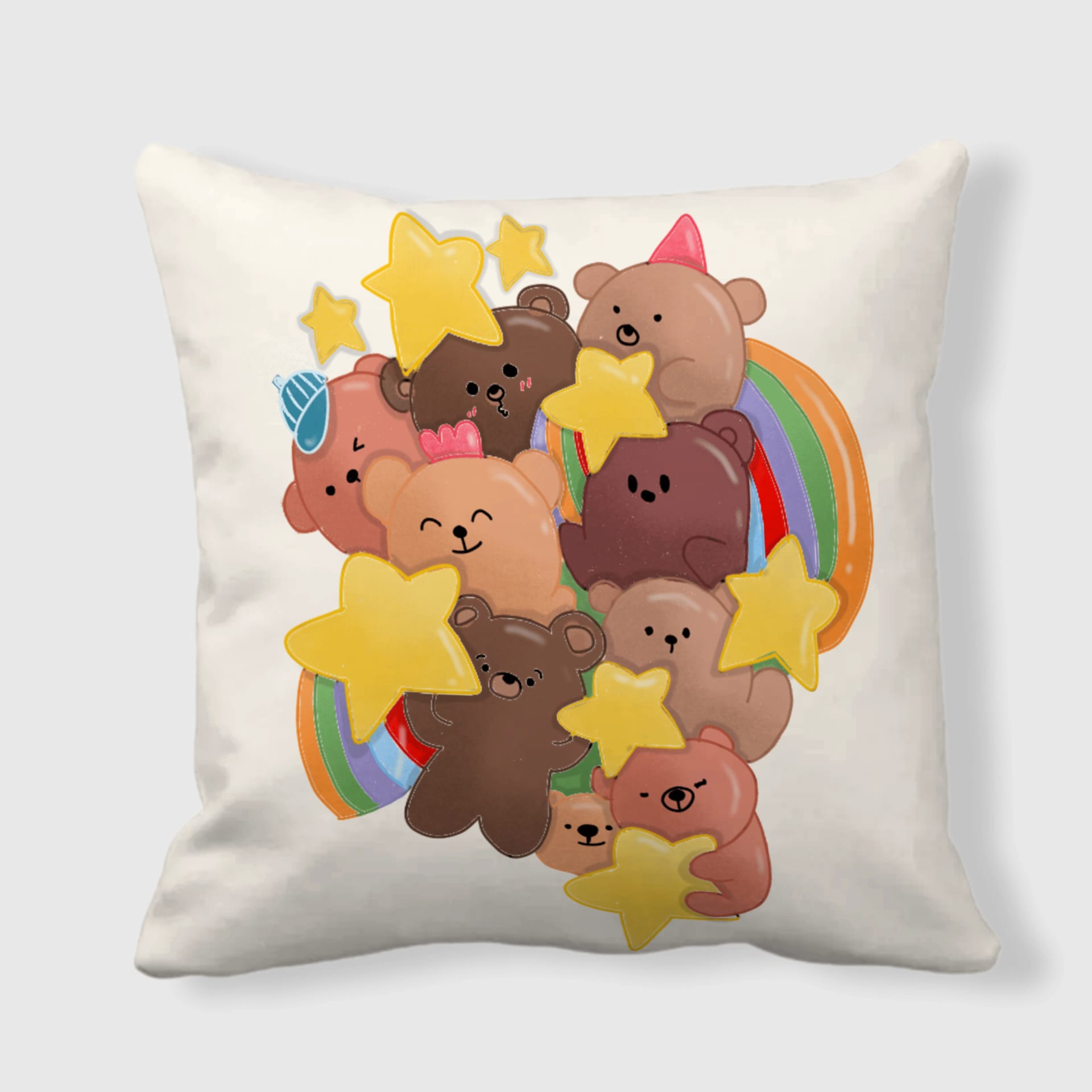 Cute Teddy Bear Rainbow Throw Pillow for Kids Birthday Gift