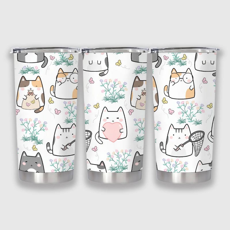 Cute Cat Floral Insulated Tumbler for Cat Lovers