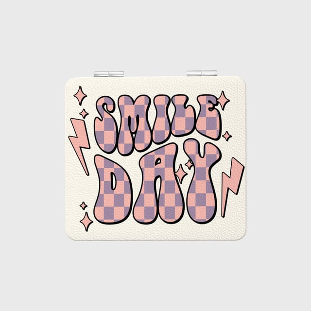 Retro Checkered Smile Day Pocket Makeup Mirror for Her Gift
