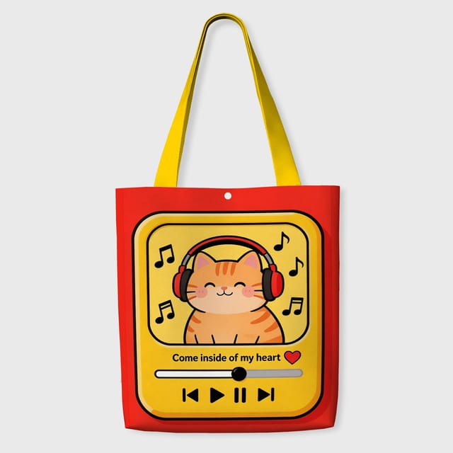 Cute Music Cat Tote Bag for Cat Lovers Daily Use & Gift