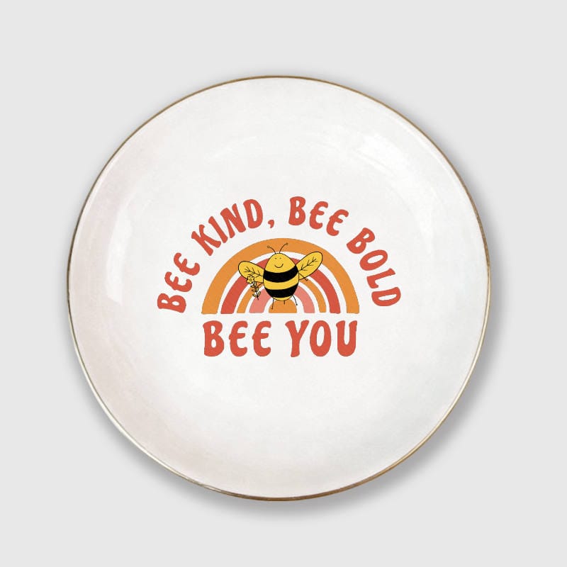 Cute Bee Quote Gold Rim Ceramic Trinket Dish for Friend Gift
