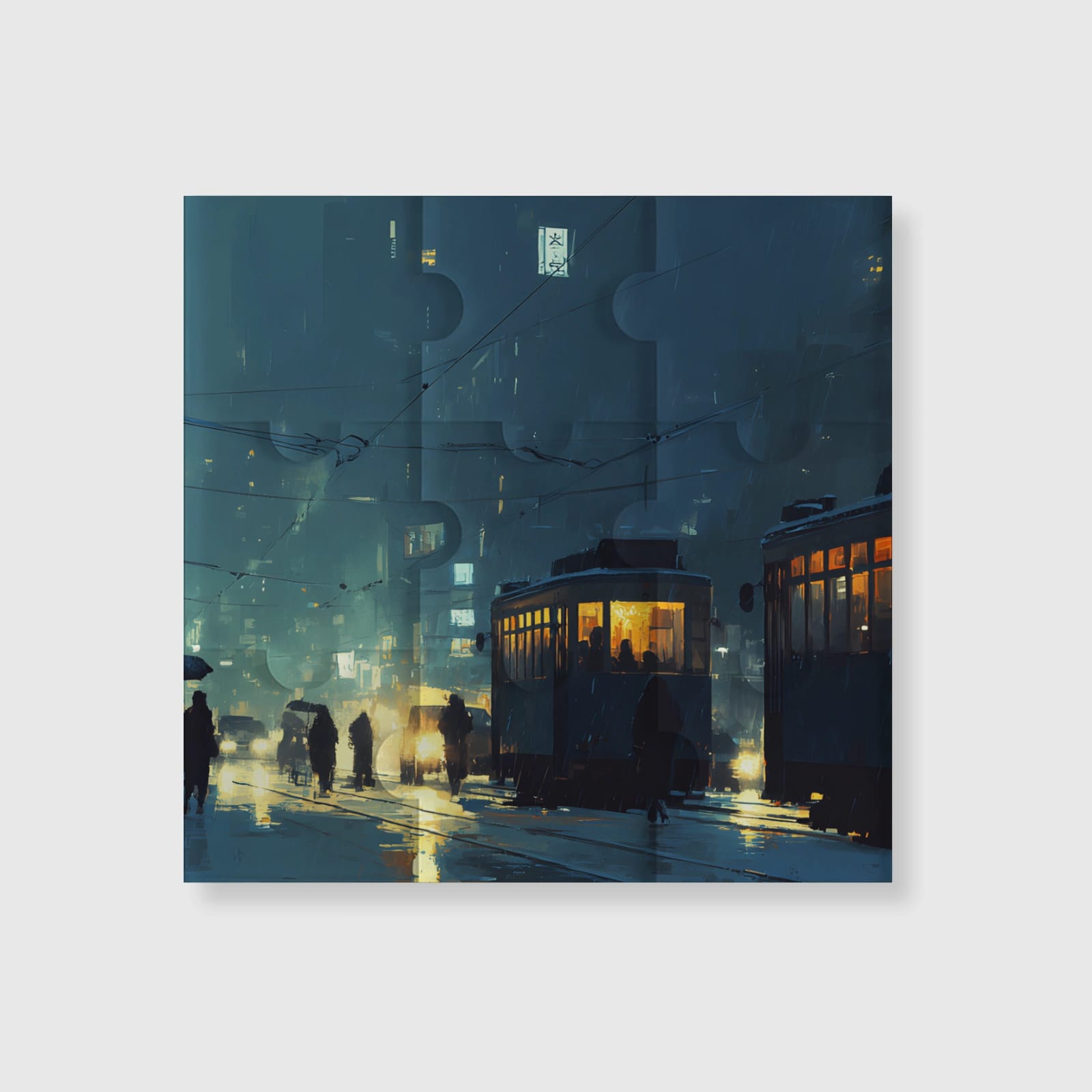 Vintage Rainy Tram 9-Piece Fridge Magnet for Gifting