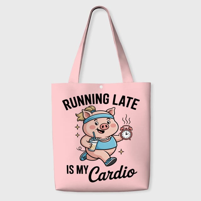 Funny Running Late Pig Tote Bag for Pun Lovers Daily Use