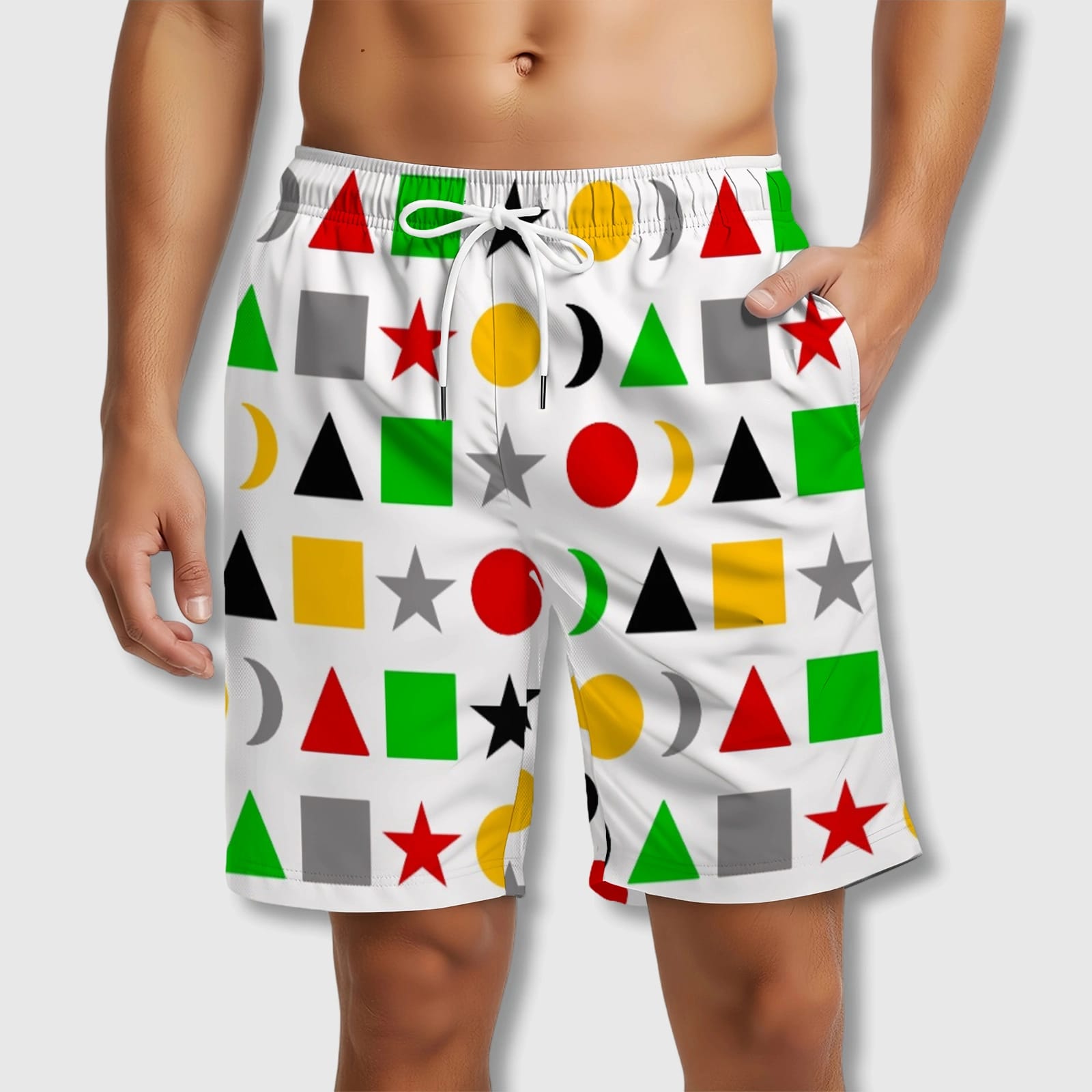 Colorful Geometric Print Beach Shorts for Men Summer Casual Wear
