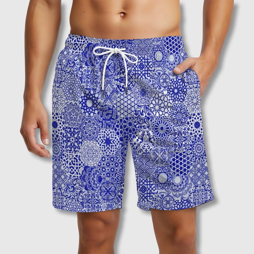 Mediterranean Hexagons Beach Shorts - 1