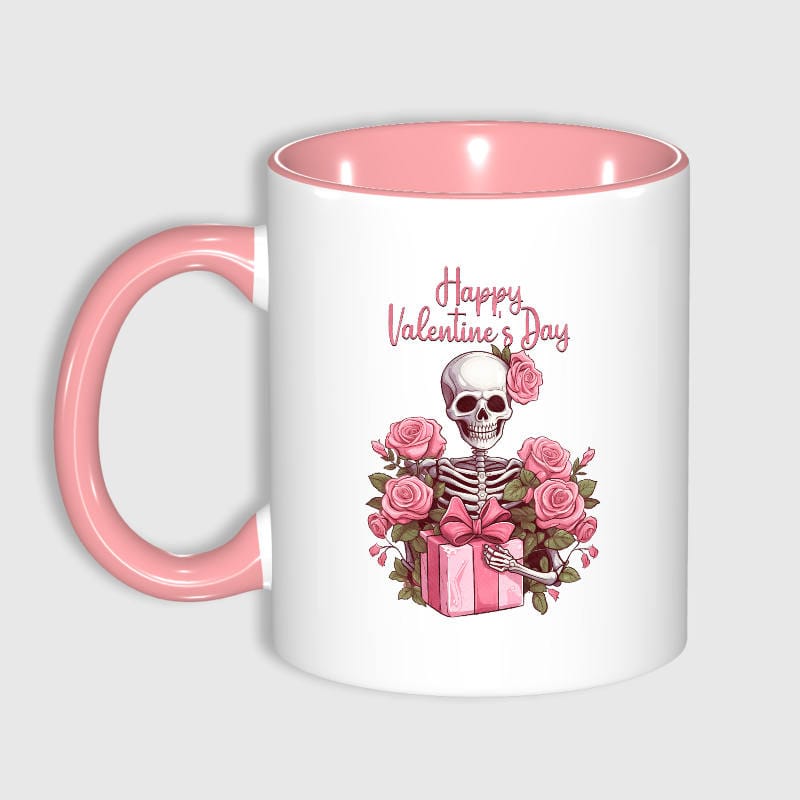 Pink Rose Skeleton 11oz Mug for Gothic Valentine's Gift