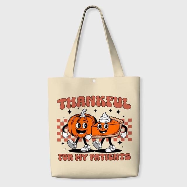 Retro Pumpkin Tote Bag for Nurses Thanksgiving Gift