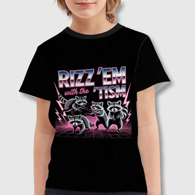 Retro Raccoon Rizz 'Tism Kids T-Shirt for Autism Gifts