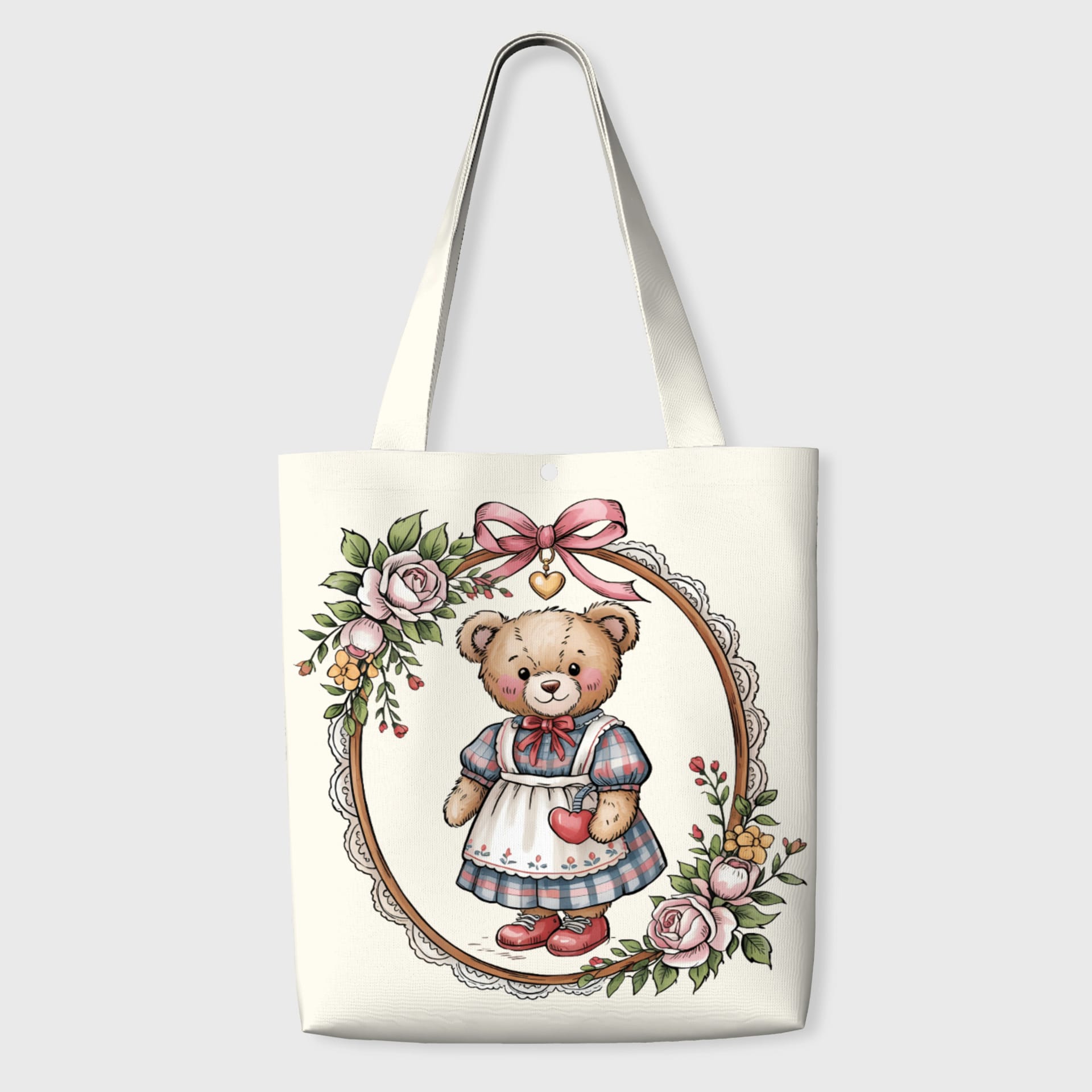 Vintage Floral Teddy Bear Tote Bag for Her Everyday Use