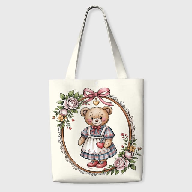 Vintage Floral Teddy Bear Tote Bag for Her Everyday Use
