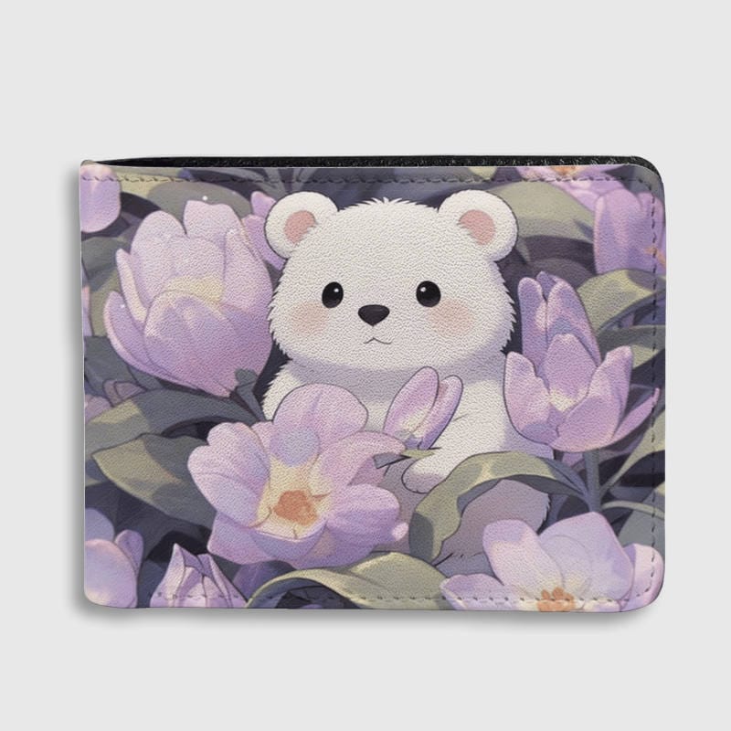 Cute Floral White Bear Wallet for Pet Lovers Birthday Gift - 1