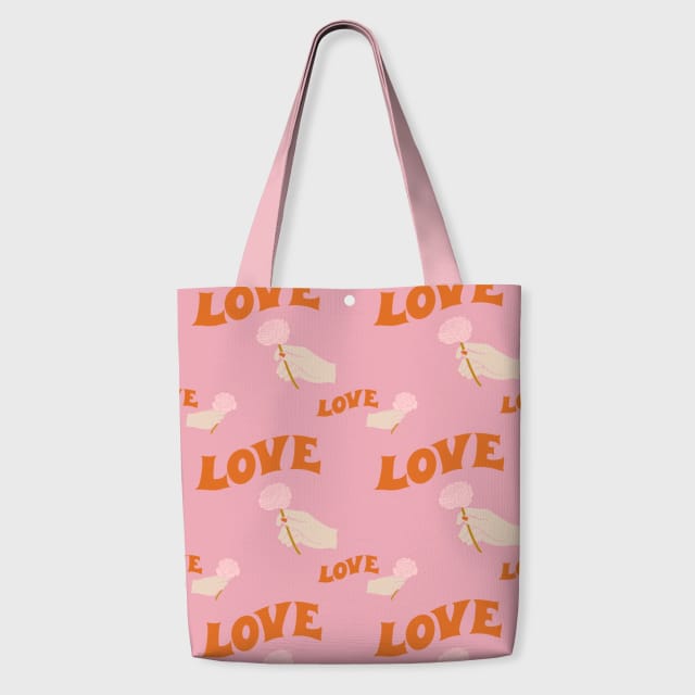 Pink Retro LOVE Floral Hand Tote Bag for Her Daily Use