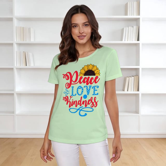 Sunflower Peace Love Kindness Tee for Women Daily Wear