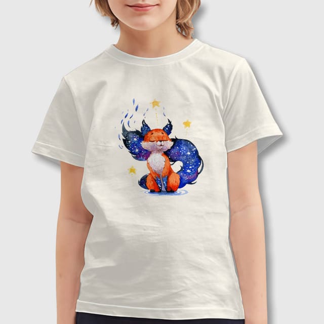 Watercolor Galaxy Fox Kids T-Shirt for Boys Girls Daily Wear